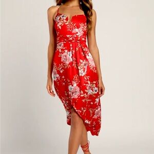Lulu's Red Floral Asymmetrical Dress